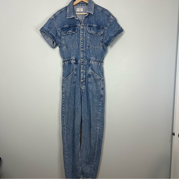 Free People Marci Jumpsuit Denim Overalls High Noon Blue We The Free size small - Picture 3 of 15